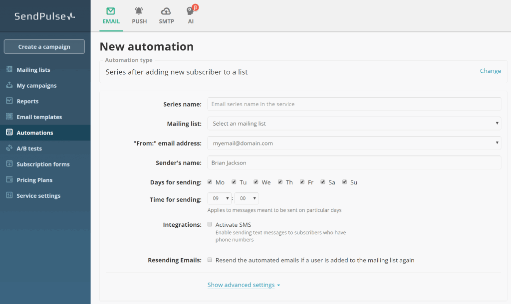 Sendpulse notification